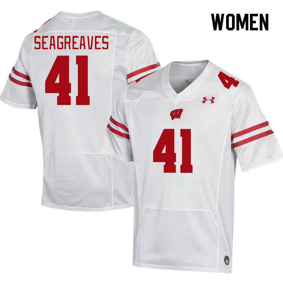 Women #41 JT Seagreaves Winsconsin Badgers College Football Jerseys Stitched Sale-White